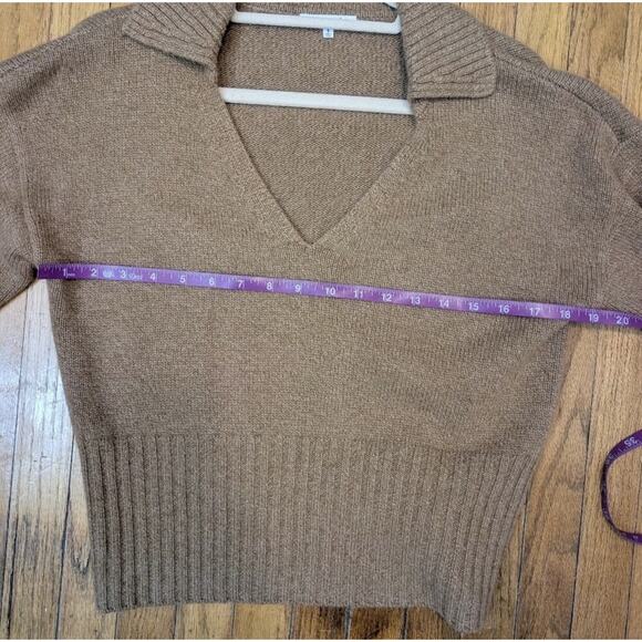 Reformation Beckie Cashmere Collared V Neck Sweater in Panko Camel Beige Tan - Picture 3 of 11